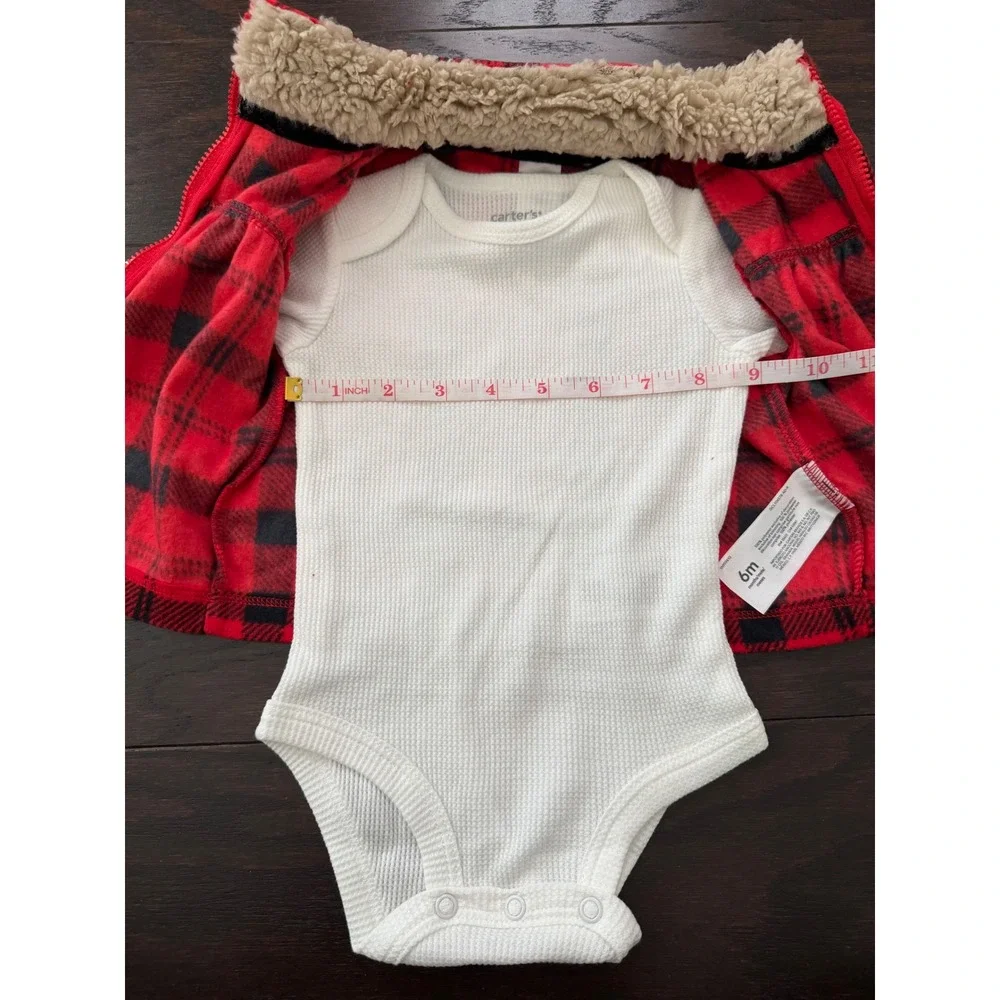 Carters Baby Girl 3-Piece Buffalo Plaid Vest Bodysuit Leggings Set Red Black 6M